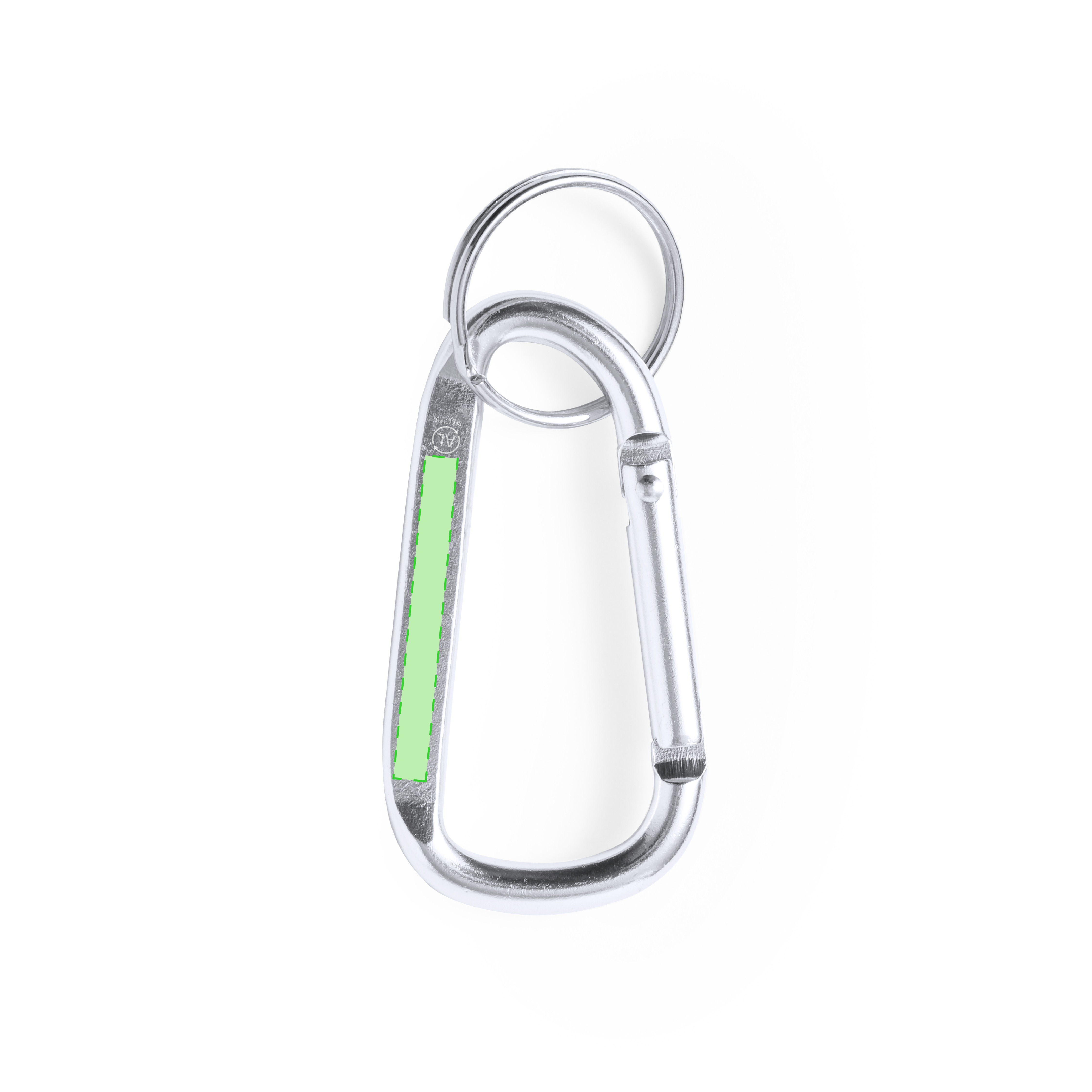 In the flat part of the carabiner