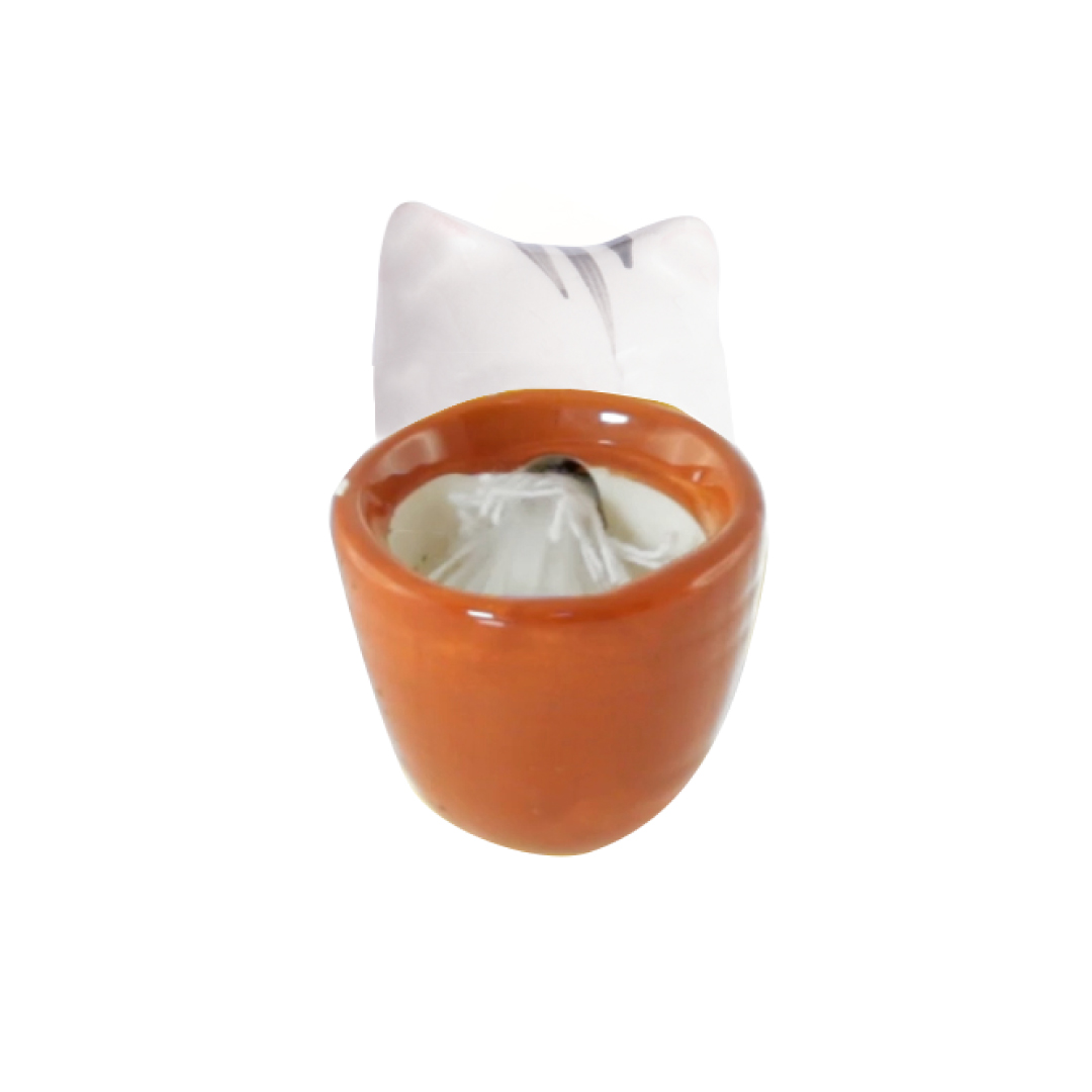 Centered on the back of  pot