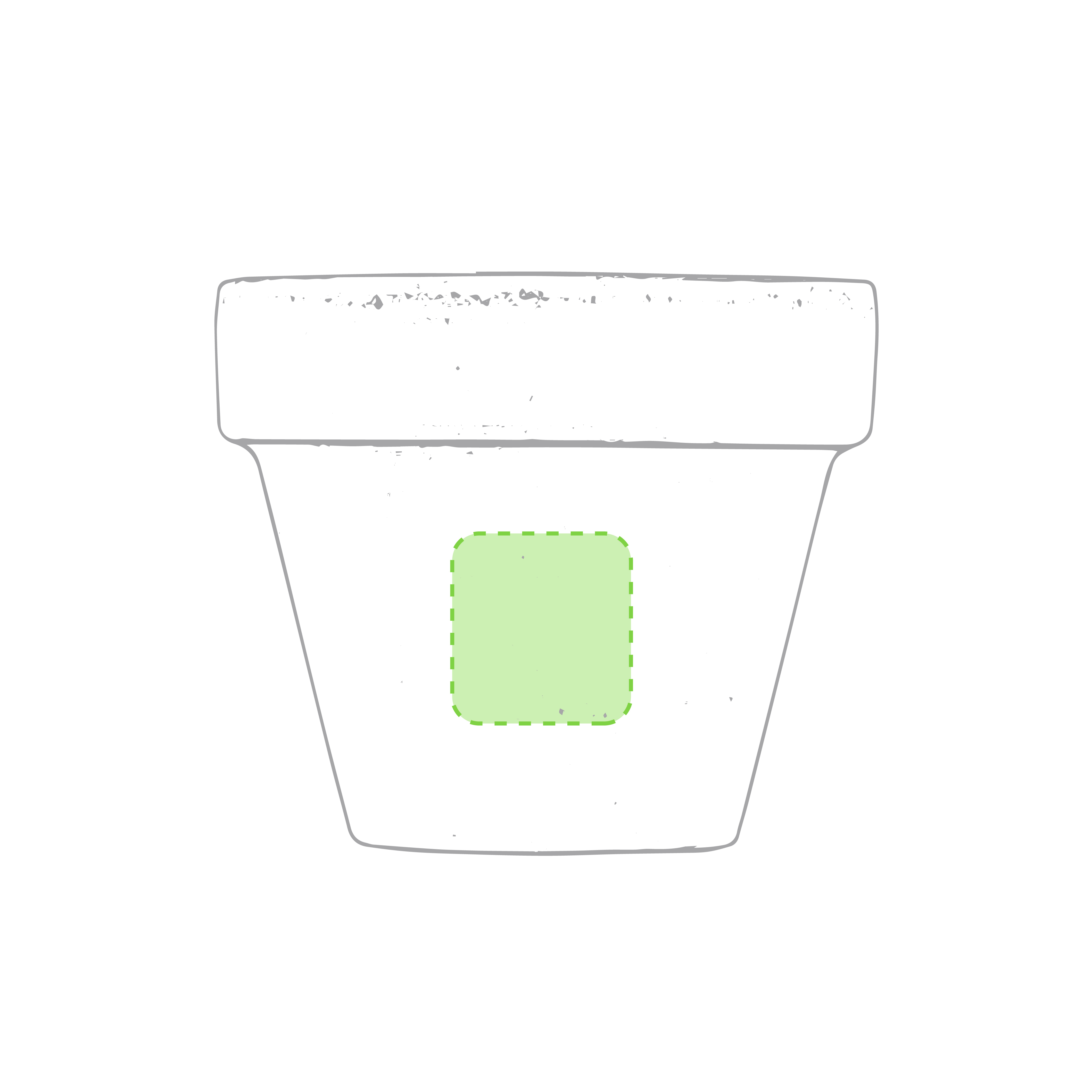 Centered on the back of  pot